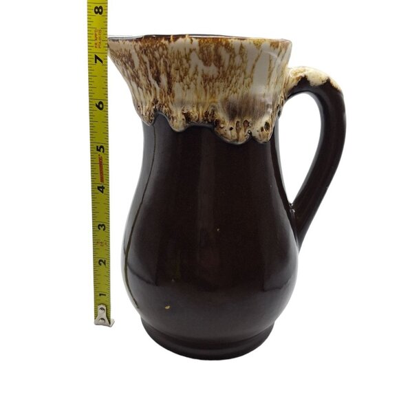 Robinson Ransbottom Pottery Pitcher Brown Drip Glaze Vintage Swirl Handle 7.5 - Picture 6 of 8